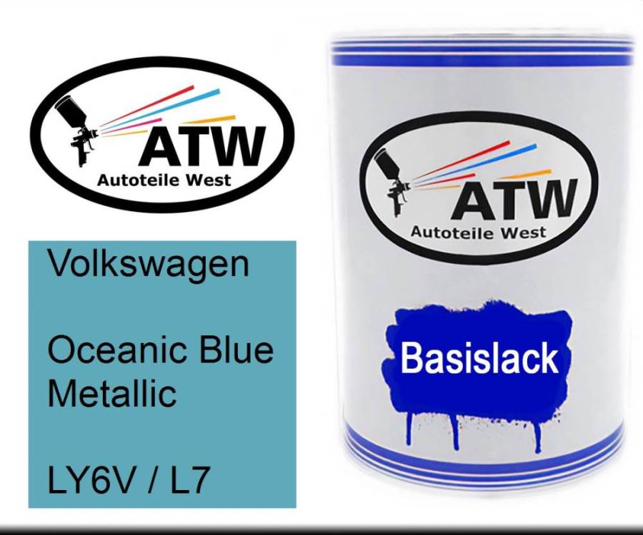 Volkswagen, Oceanic Blue Metallic, LY6V / L7: 500ml Lackdose, von ATW Autoteile West.